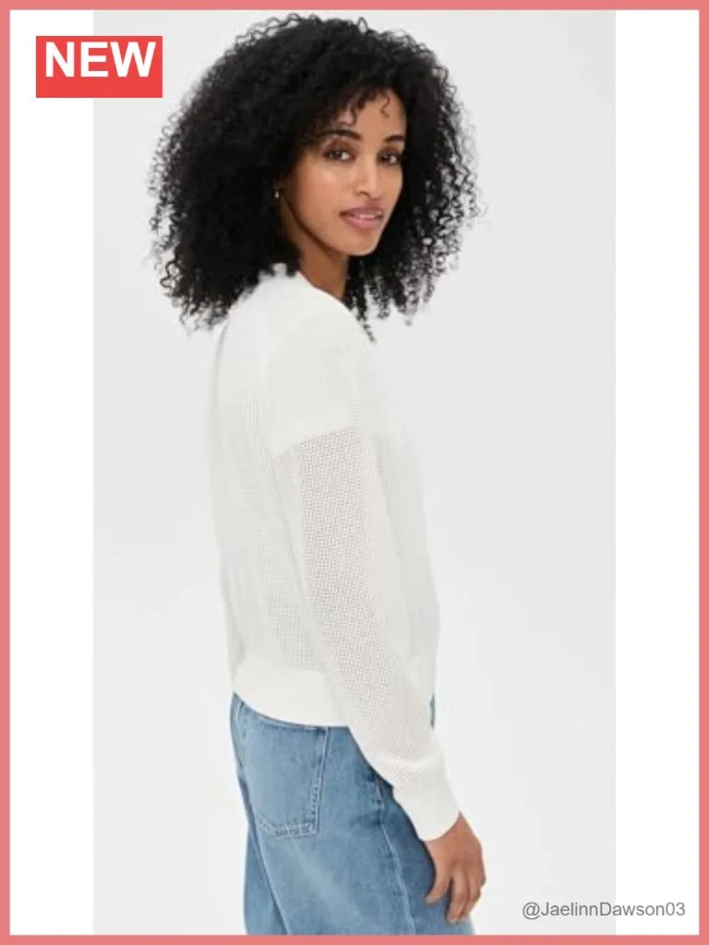 Pointelle Bomber Cardigan Zip-Up Long Sleeve Aviator